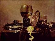 unknow artist Still life with oysters, a rummer, a lemon and a silver bowl oil painting reproduction